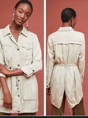 Anthropologie Cream Utility Drawstring Jacket